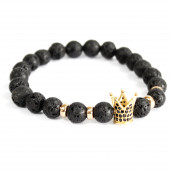 3 x Gemstone Bracelets - Gold Crown/Lava Stone - Click Image to Close